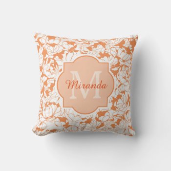 Modern Orange Floral Girly Monogram With Name Throw Pillow by ohsogirly at Zazzle