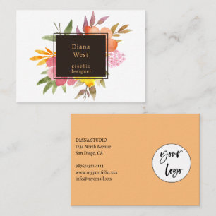  Modern Orange Floral Logo Business Card