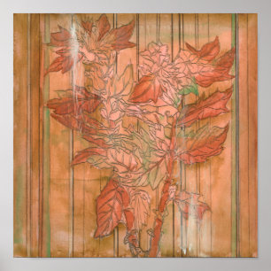 Modern Orange Floral Print on Stripped Background