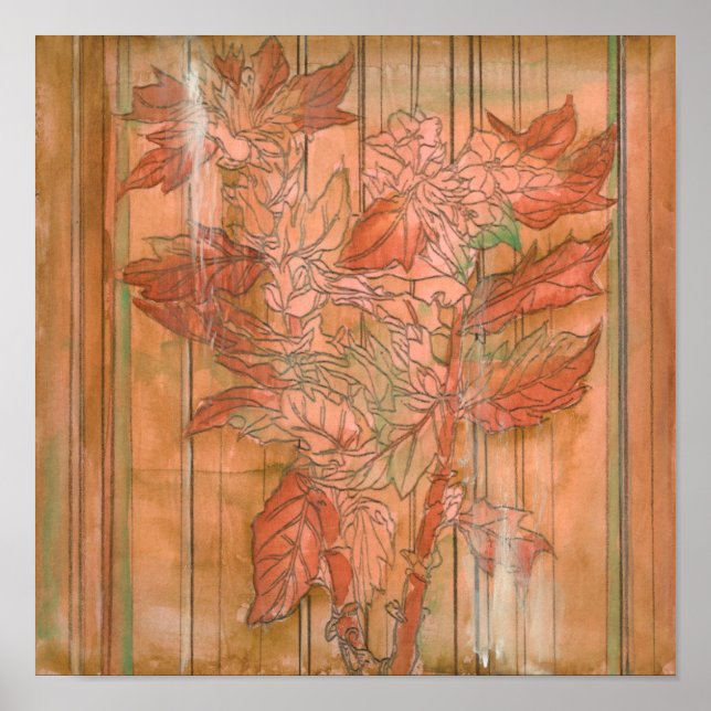 Modern Orange Floral Print on Stripped Background (Front)