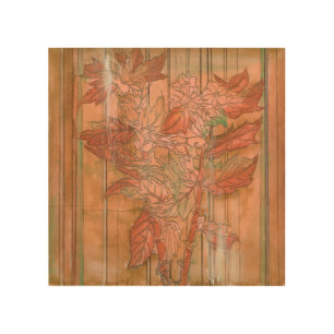 Modern Orange Floral Print on Stripped Background