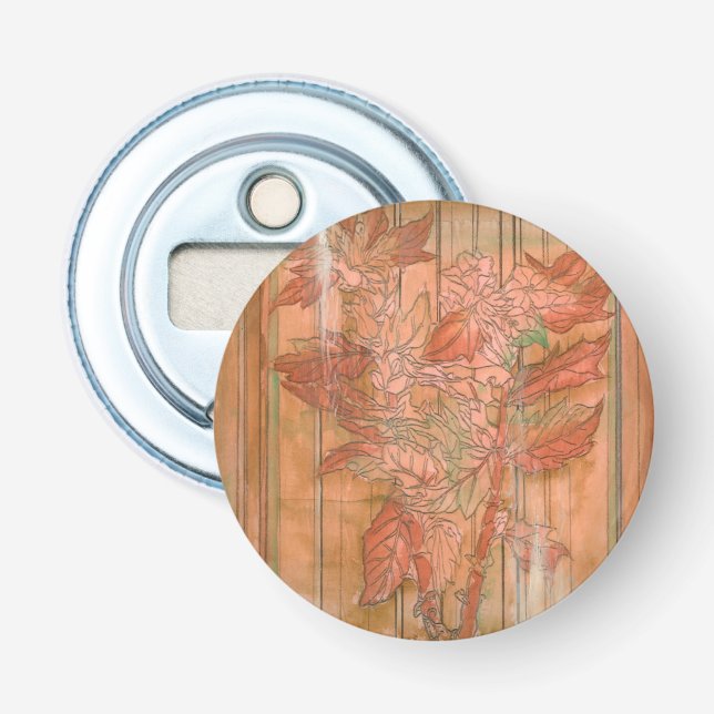 Modern Orange Floral Print on Stripped Background Bottle Opener (Front)