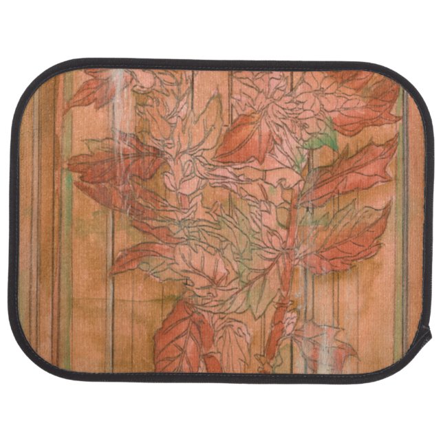 Modern Orange Floral Print on Stripped Background Car Mat (Rear)