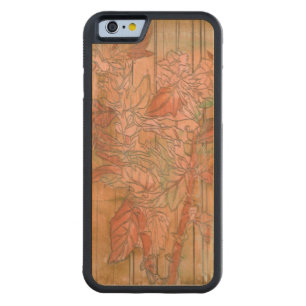 Modern Orange Floral Print on Stripped Background Carved Maple iPhone 6 Bumper Case