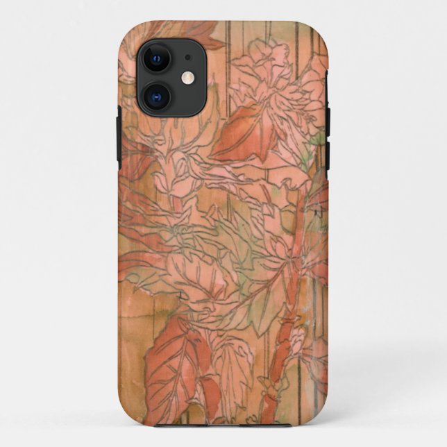 Modern Orange Floral Print on Stripped Background Case-Mate iPhone Case (Back)
