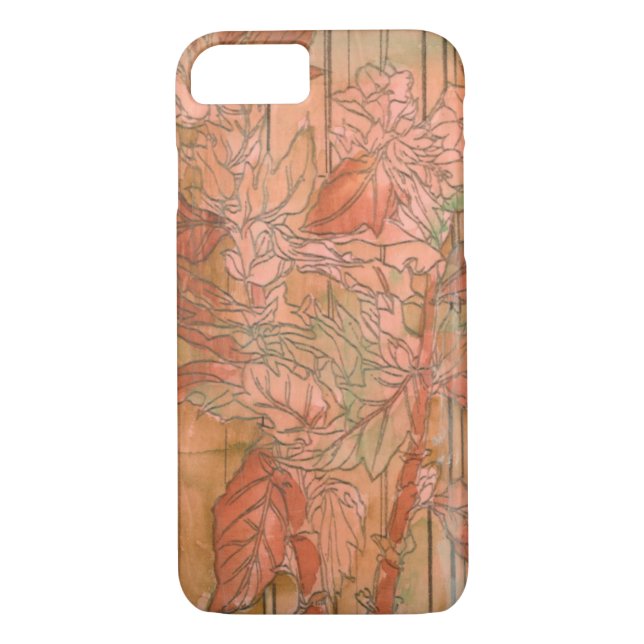 Modern Orange Floral Print on Stripped Background Case-Mate iPhone Case (Back)