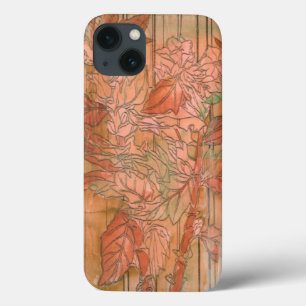 Modern Orange Floral Print on Stripped Background iPhone 13 Case