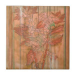 Modern Orange Floral Print on Stripped Background Ceramic Tile<br><div class="desc">A Jennifer Goldberger original creation,  this modern orange floral print sits on a stripped background. The flowers almost blend in with the background. Let it blend in with the rest of your home by buying it today!</div>