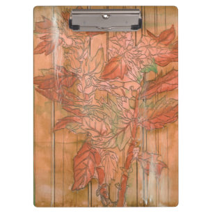 Modern Orange Floral Print on Stripped Background Clipboard