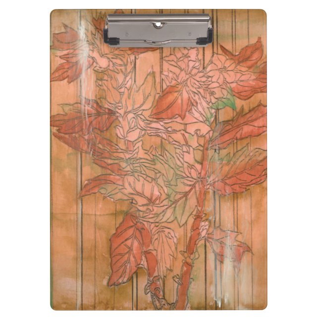 Modern Orange Floral Print on Stripped Background Clipboard (Front)