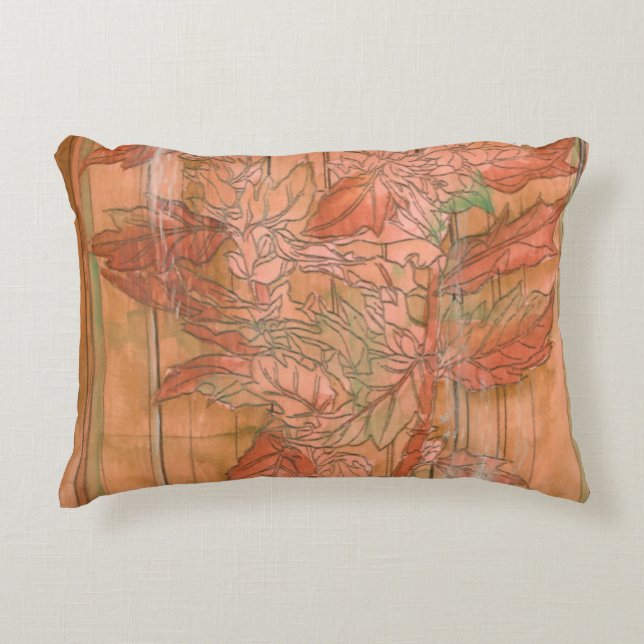Modern Orange Floral Print on Stripped Background Decorative Pillow (Front)