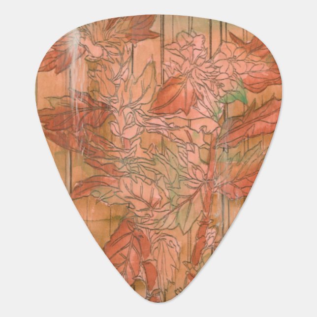 Modern Orange Floral Print on Stripped Background Guitar Pick (Front)