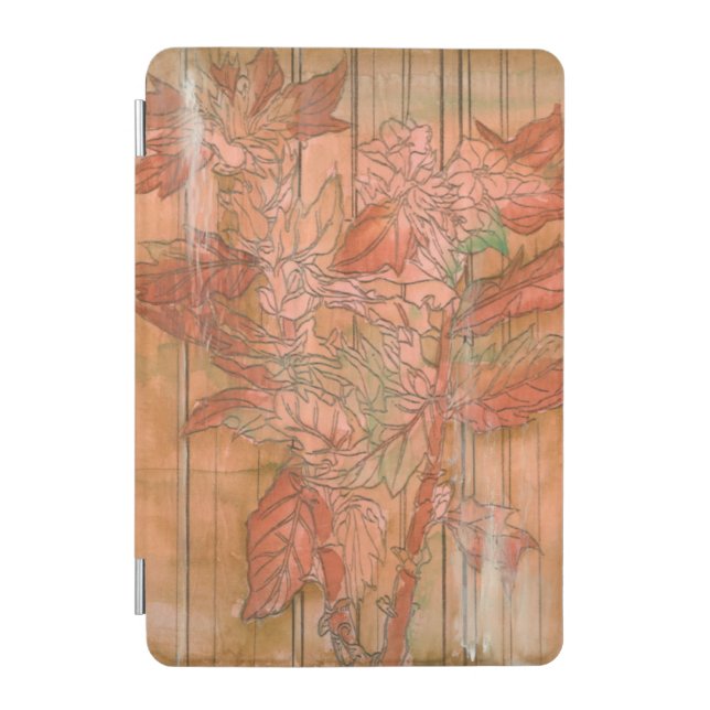 Modern Orange Floral Print on Stripped Background iPad Mini Cover (Front)