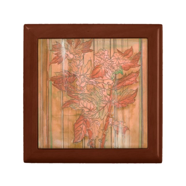Modern Orange Floral Print on Stripped Background Jewelry Box (Front)
