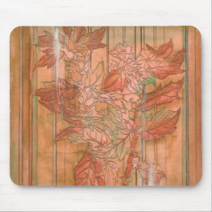 Modern Orange Floral Print on Stripped Background Mouse Pad