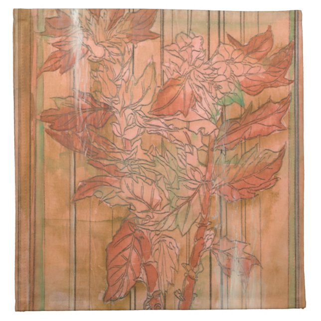 Modern Orange Floral Print on Stripped Background Napkin (Front)