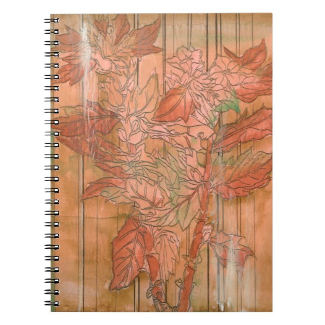 Modern Orange Floral Print on Stripped Background Notebook (Front)