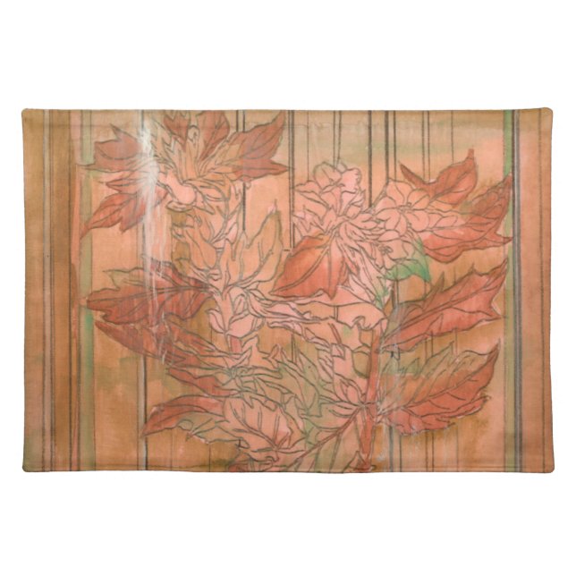 Modern Orange Floral Print on Stripped Background Placemat (Front)