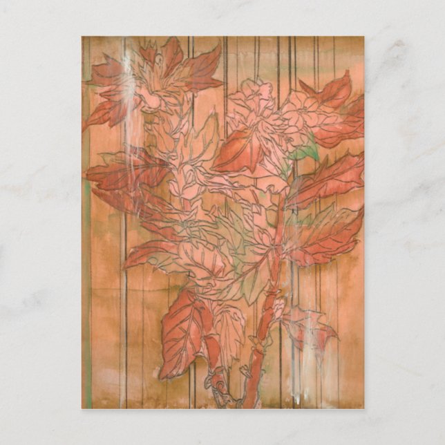 Modern Orange Floral Print on Stripped Background Postcard (Front)