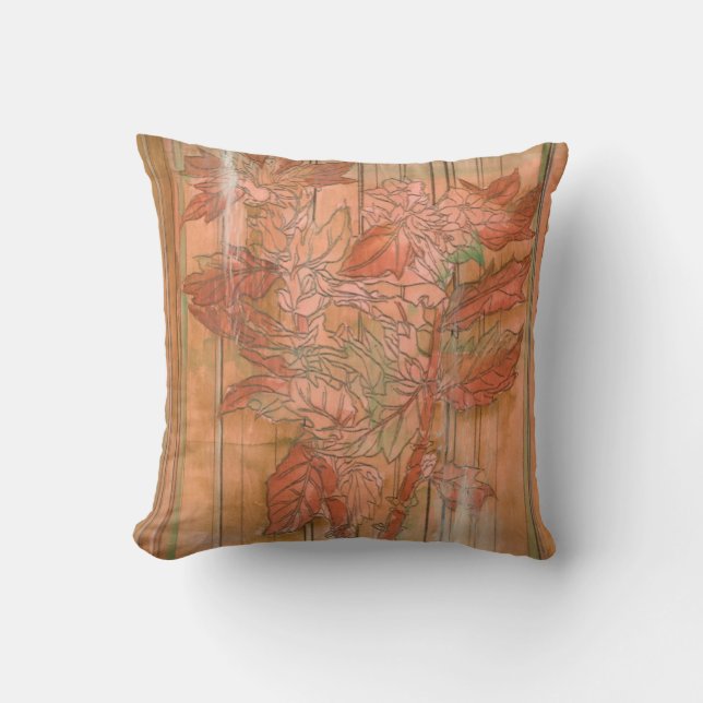 Modern Orange Floral Print on Stripped Background Throw Pillow (Front)