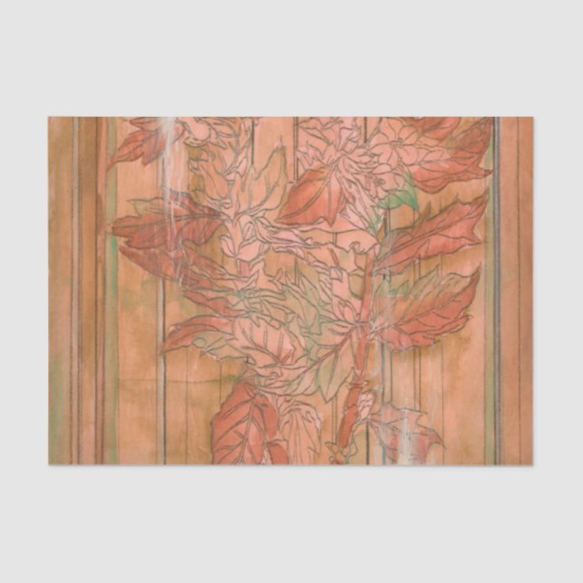 Modern Orange Floral Print on Stripped Background Tissue Paper (Front)