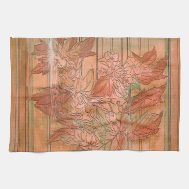 Modern Orange Floral Print on Stripped Background Towel (Horizontal)
