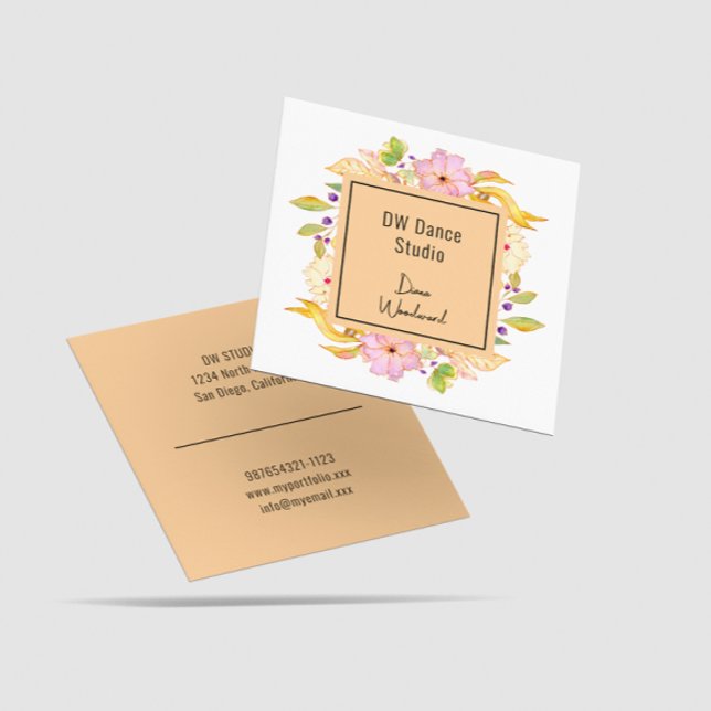 Modern Orange Floral Square Business Card (Creator Uploaded)