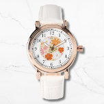 Modern Orange Floral Trendy Stylish Chic Womans Watch<br><div class="desc">Modern Orange Floral Trendy Stylish Chic Womans Watches features an trendy modern orange,  pink,  white and green watercolor floral. Created by Evco Studio www.zazzle.com/store/evcostudio</div>