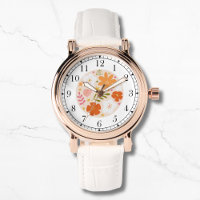 Modern Orange Floral Trendy Stylish Chic Womans Watch