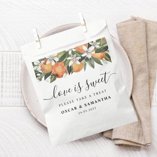 Modern Orange  Flowers Watercolor  Favor Bag