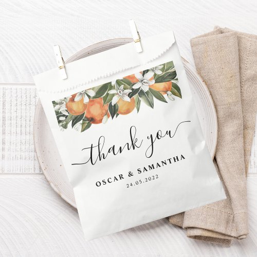 Modern Orange  Flowers Watercolor  Favor Bag