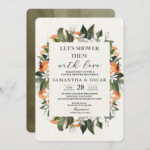 Modern Orange  Flowers Watercolor Frame Invitation