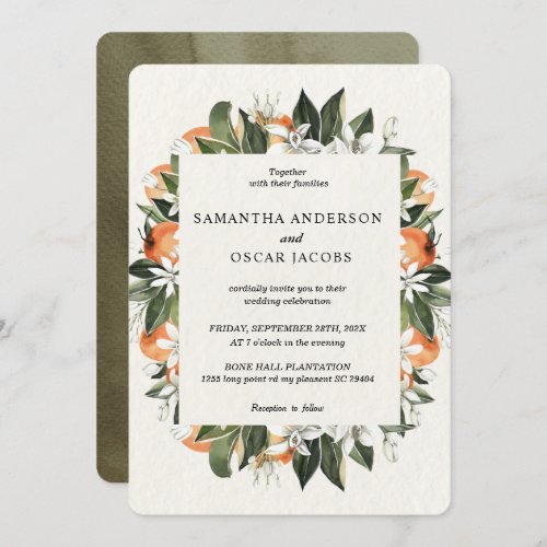 Modern Orange  Flowers Watercolor Frame Invitation