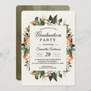 Modern Orange & Flowers Watercolor Frame Invitation