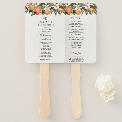 Modern Orange  Flowers Watercolor  Hand Fan