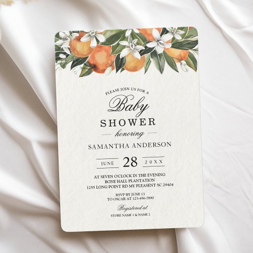 Modern Orange  Flowers Watercolor  Invitation