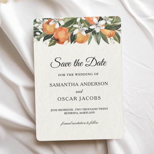 Modern Orange  Flowers Watercolor  Save The Date