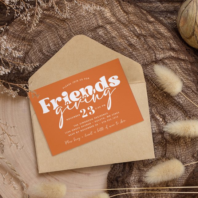 Modern Orange Friendsgiving Thanksgiving Dinner Invitation (Creator Uploaded)