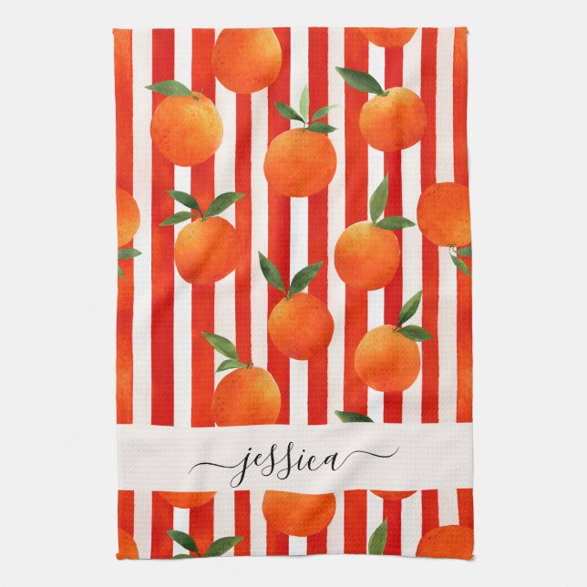 Modern orange fruits pattern script name  kitchen towel (Vertical)