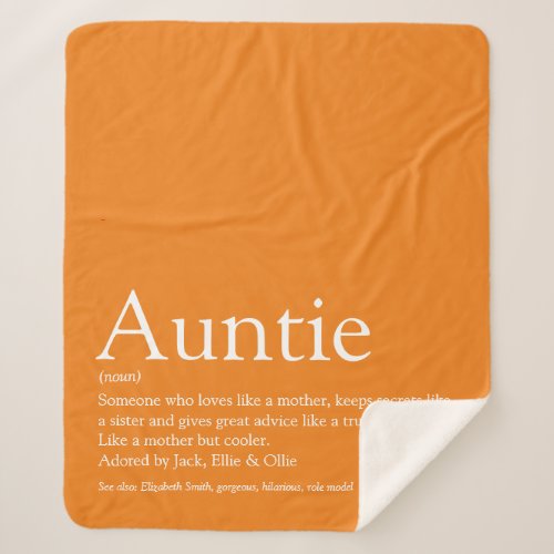 Modern Orange Fun Cool Aunt Auntie Definition Sherpa Blanket