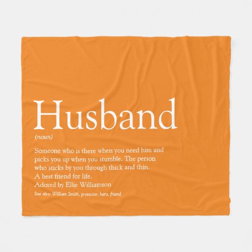 Modern Orange Fun Husband Definition Fleece Blanket