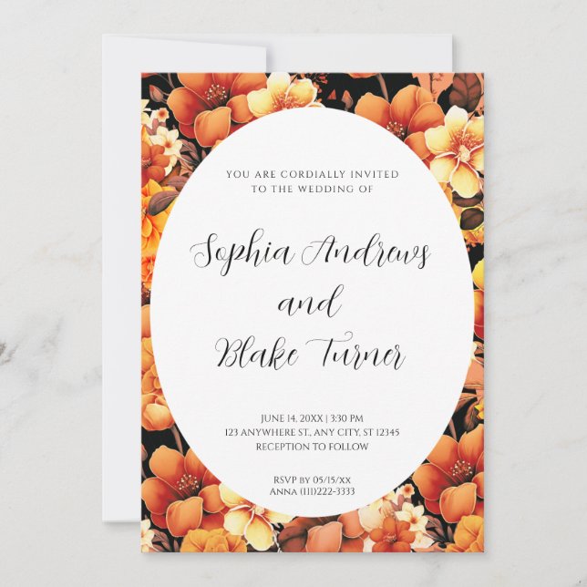 Modern Orange Garden Floral Framed Wedding Invitation (Front)