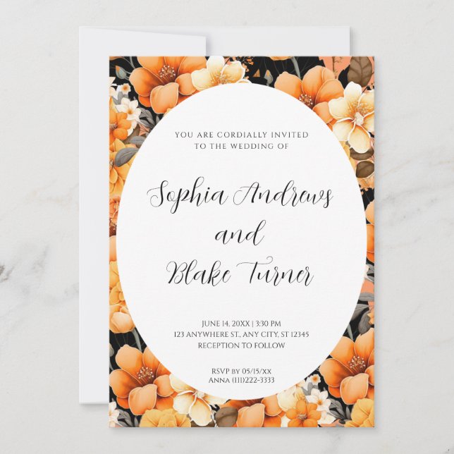 Modern Orange Garden Floral Framed Wedding Invitation (Front)