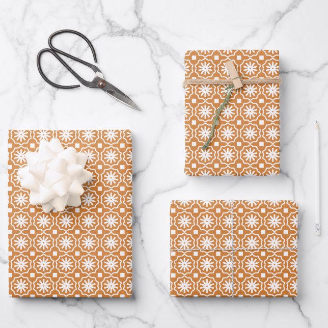 Modern orange geometric pattern wrapping paper sheets (Front)