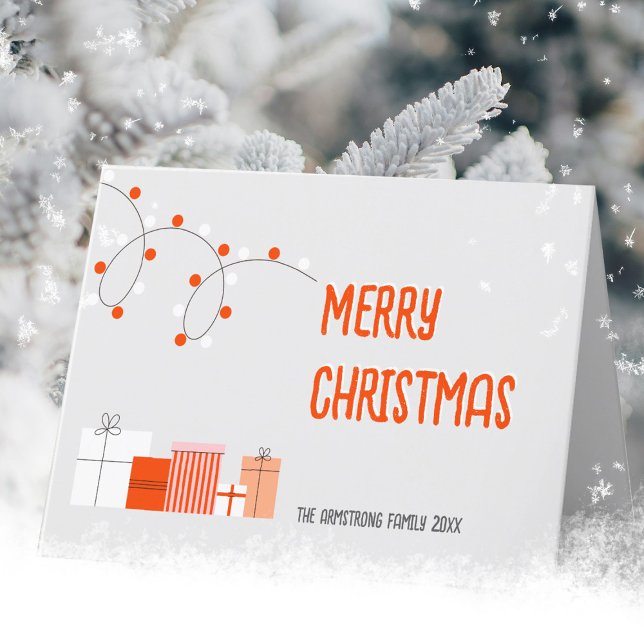 Modern Orange Gift Lights Minimalist Holiday Card (Modern Orange Gift Merry Christmas Illustration Holiday Card ©Susanne Sachers - Sunny Mind Design 🌞)