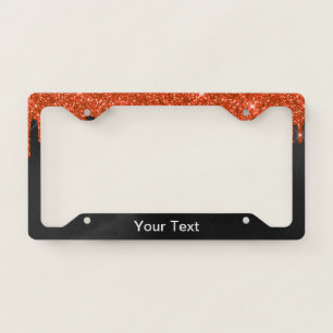 Modern Orange Glitter Drips License Plate Frame