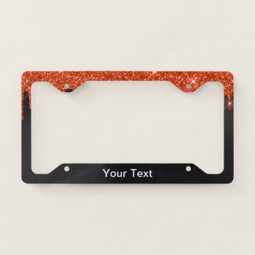 Modern Orange Glitter Drips License Plate Frame