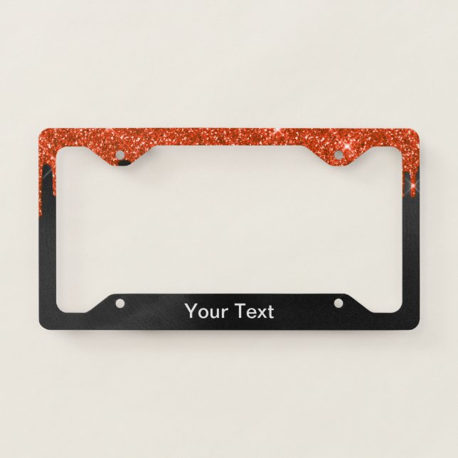 Modern Orange Glitter Drips License Plate Frame (Front)