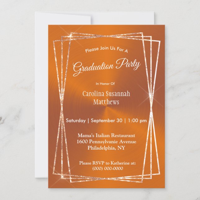 Modern Orange Glitter Frame Graduation Invitation (Front)