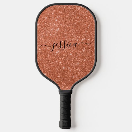 Modern orange glitter script name  pickleball paddle